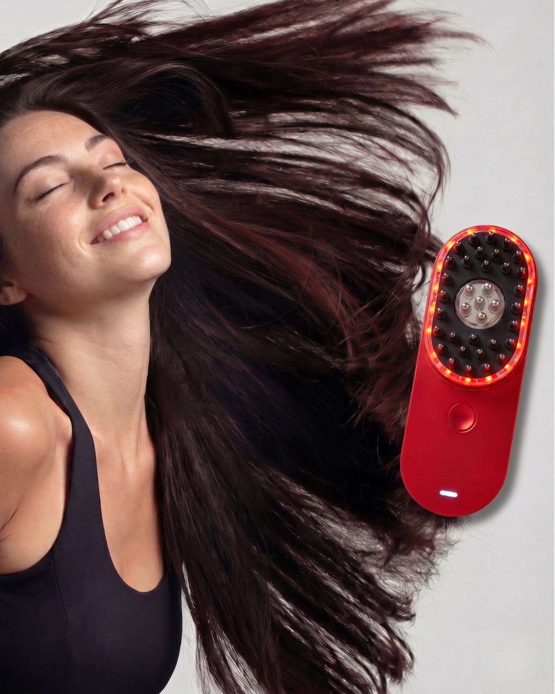 Editorial portrait of luminous healthy hair