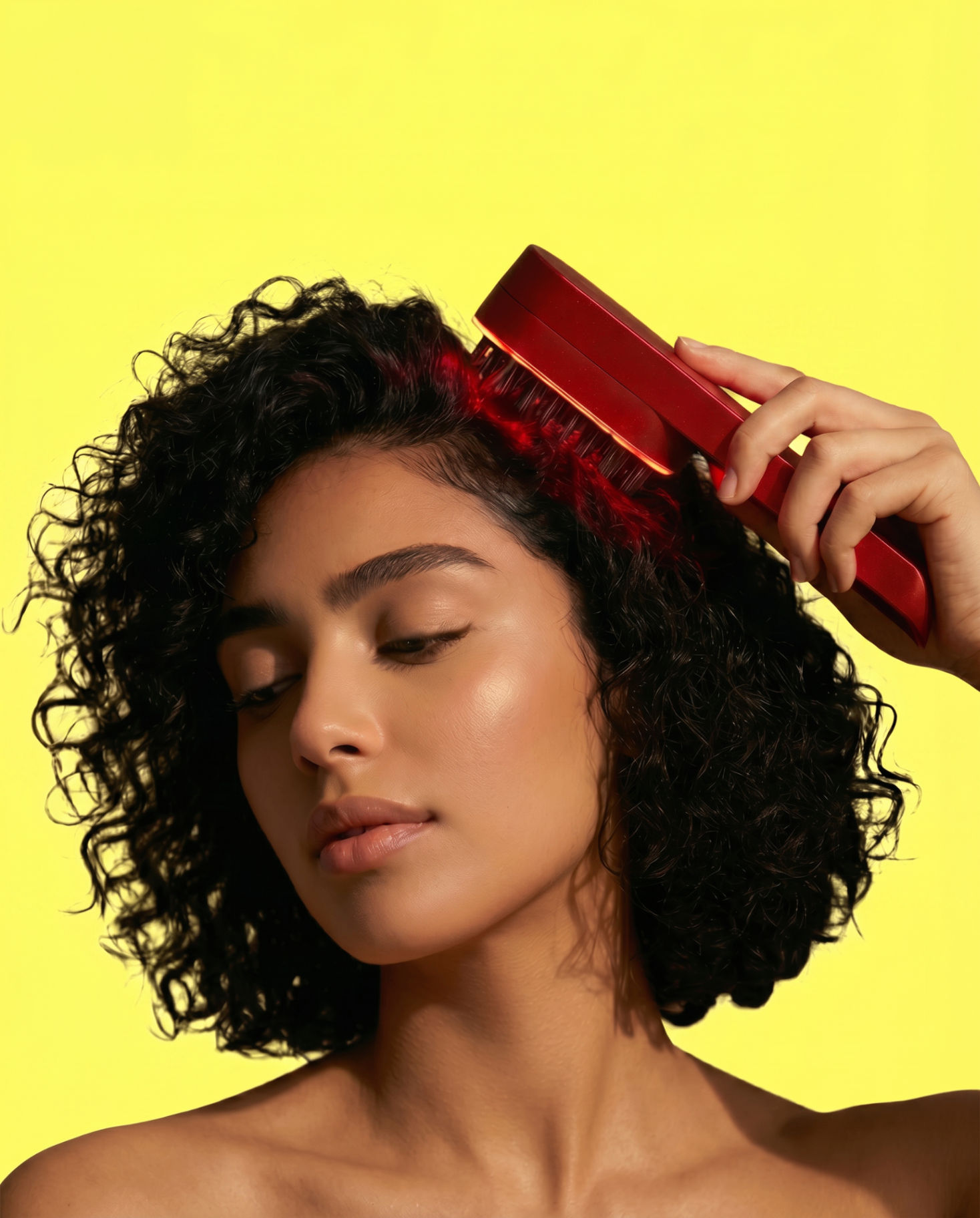 Customer using the Sol&co. Nova red-light hair brush
