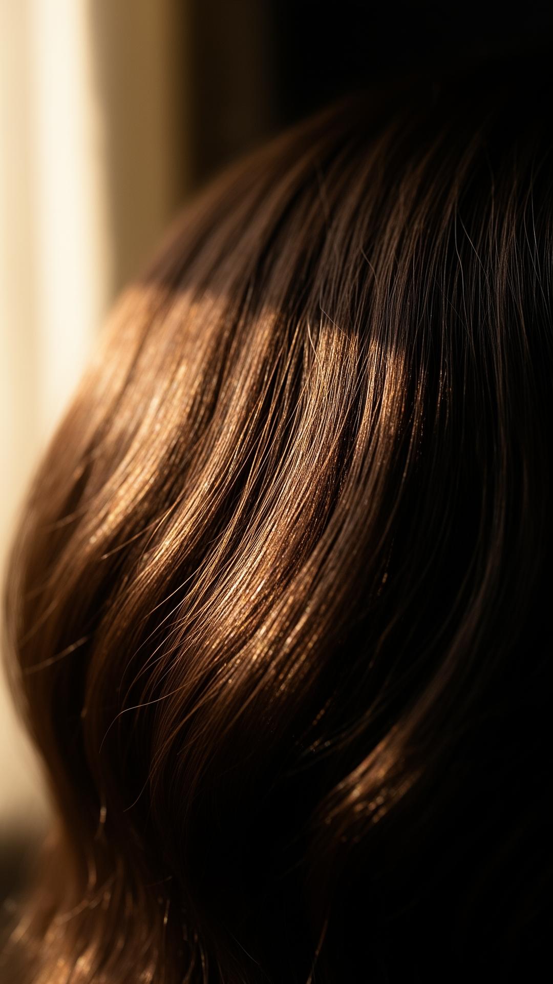 Macro close-up of healthy, shining hair strands