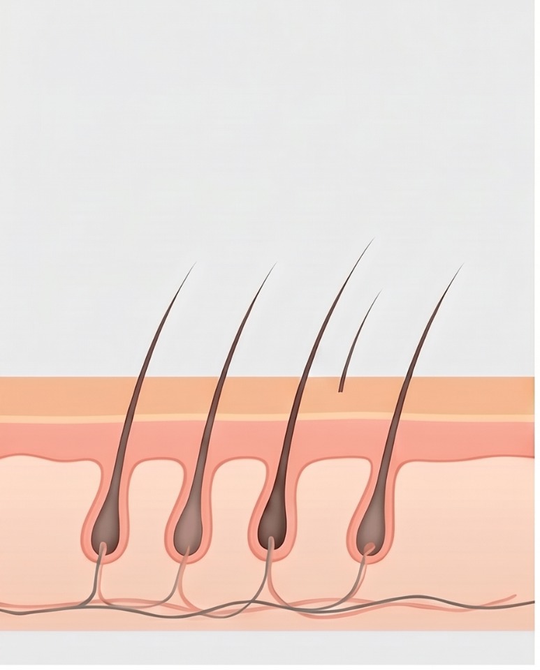 Scalp cross-section illustration showing follicles waking up in the first three weeks